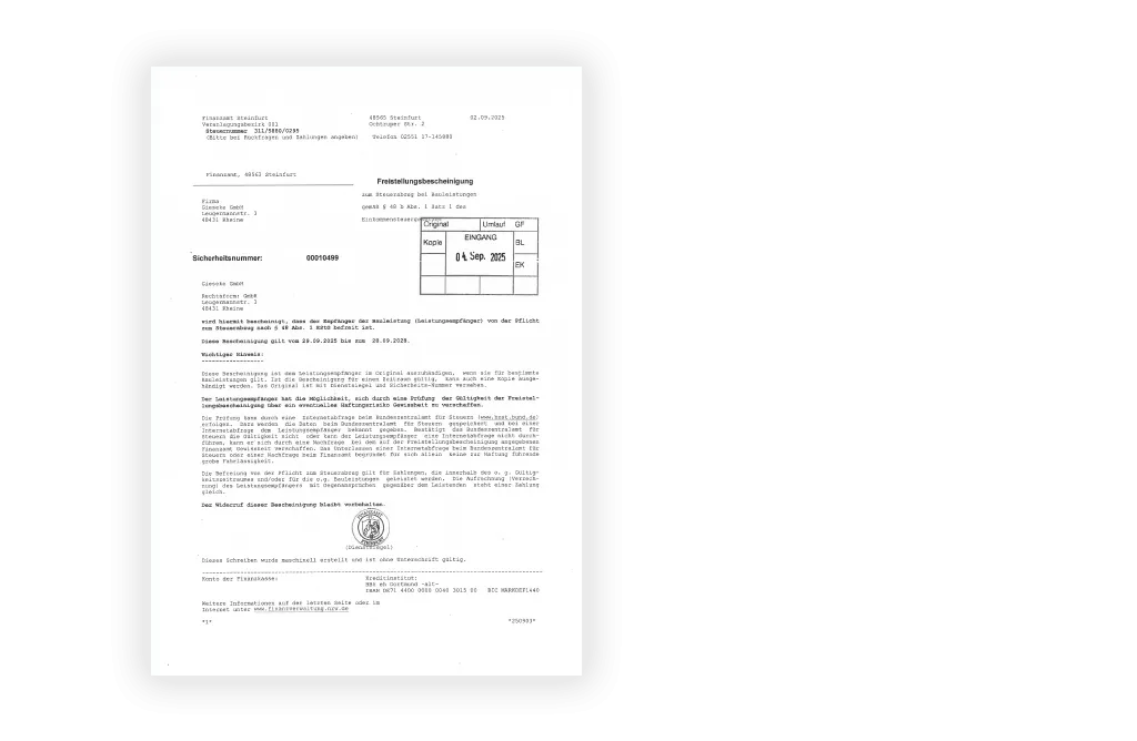 Freistellungsbescheinigung