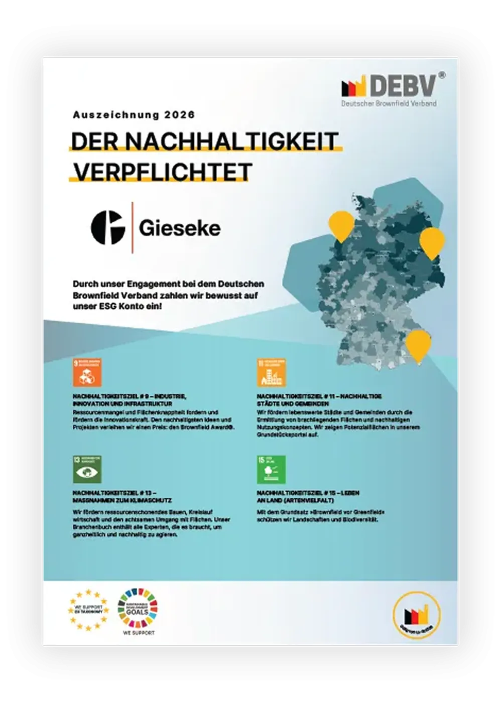 Auszeichnung „Der Nachhaltigkeit verpflichtet 2026“ des Deutschen Brownfield Verbands für Gieseke